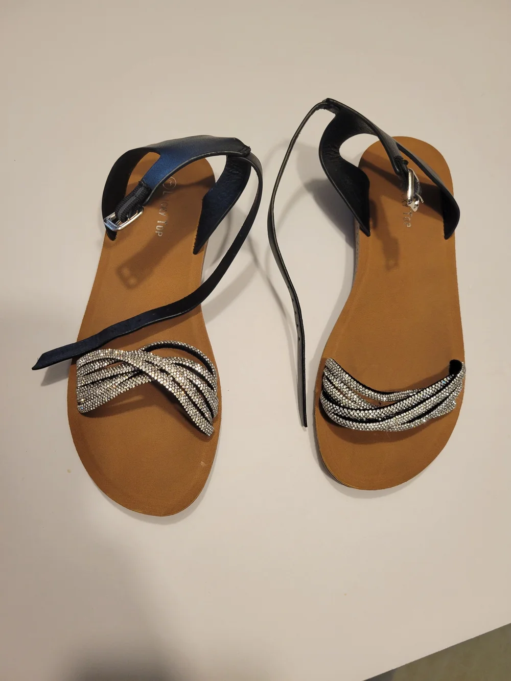 Crystal-Strap Ankle-Sandal in Black and Tan Girls Size 3